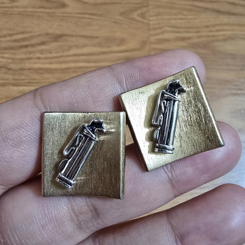 VTG Swank Signwd Gold Tone Square Cufflinks Golf Bag Men's Dress Accessory